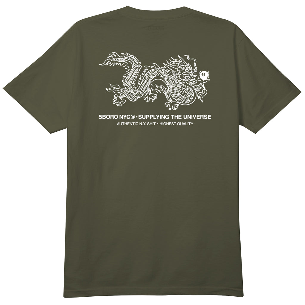 5BORO NYC 5Ball Dragon Tee Olive & White