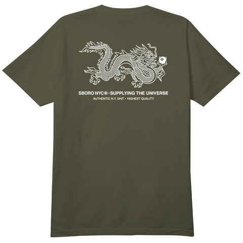 5BORO NYC 5Ball Dragon Tee Olive & White