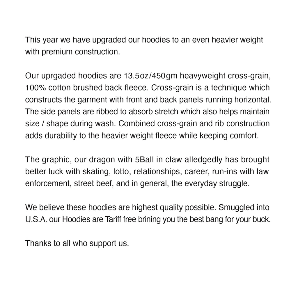 5BORO NYC - Text description of upgraded hoodie features and branding on a white background